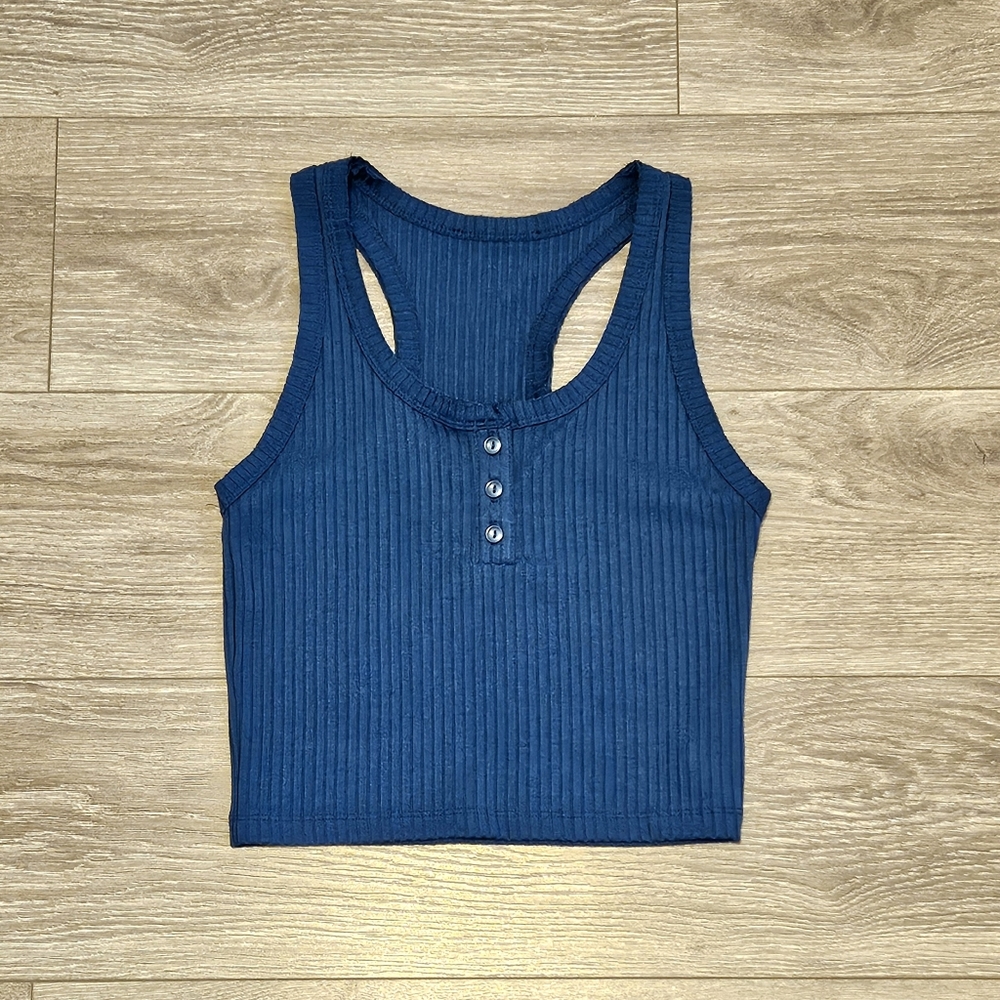 Blue Racerback Crop Tank - Picture 3 of 4